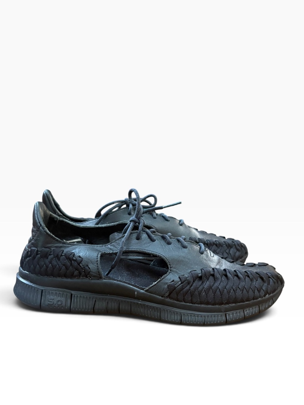 Nike Free Inneva Artisan Black Leather Woven Shoes womens sz 10